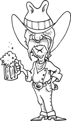 Cowboy With A Mug Coloring Page